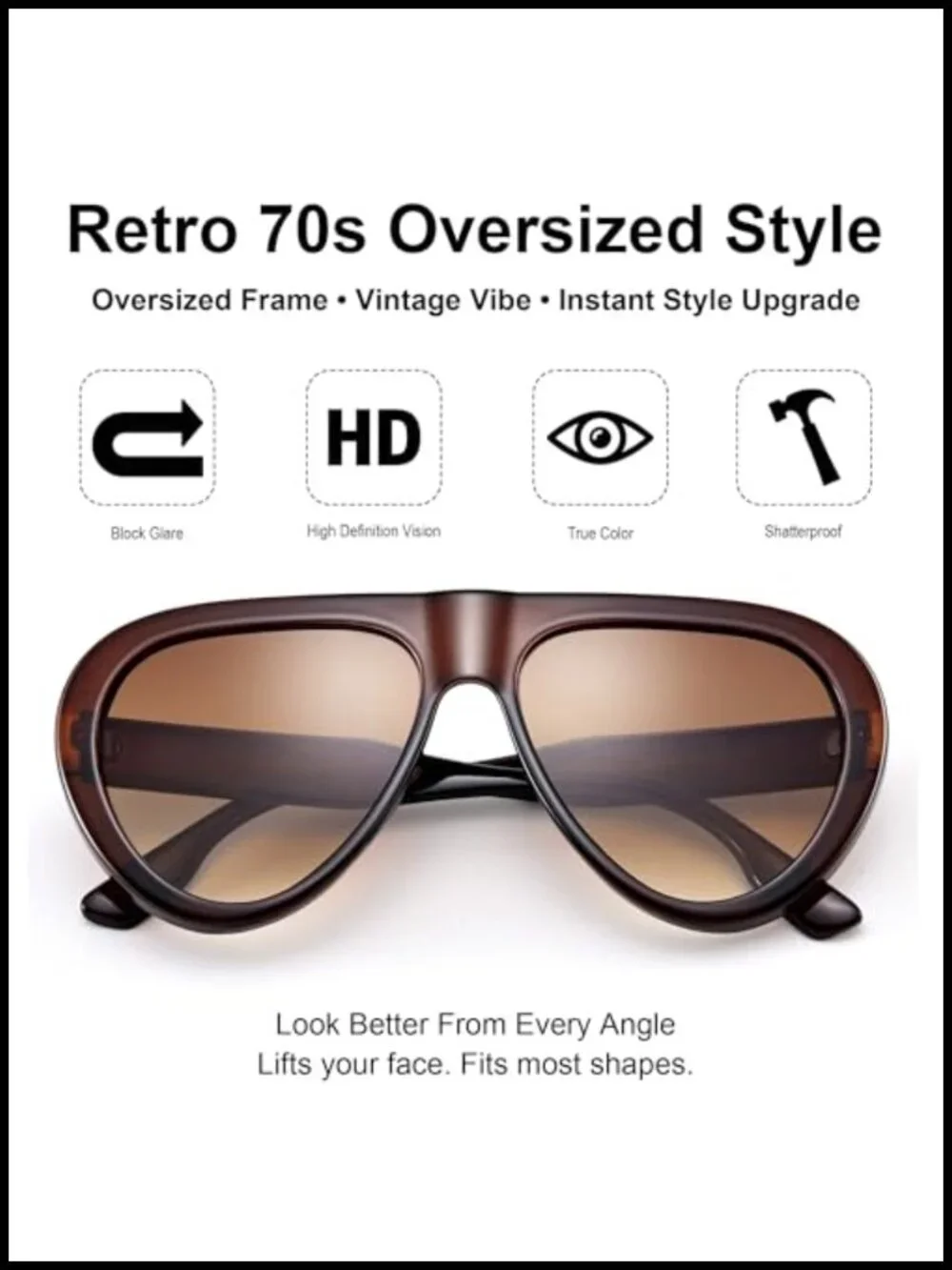 Retro Oversized Aviator Sunglasses with UV Protection